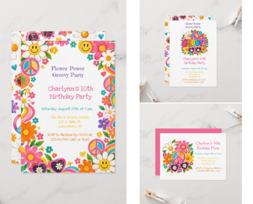 Groovy Flower Power Girl Birthday Party cover photo collage