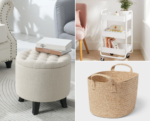 FURNITURE & STORAGE SOLUTIONS FOR SMALL SPACES (dorms, apartments, condos, small home, etc) cover photo collage