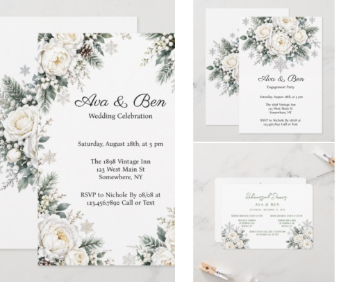 White Roses Peony Christmas Winter Wedding cover photo collage