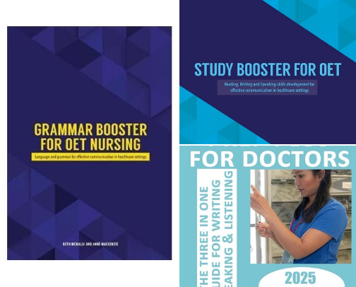 Get Free - Grammar Booster for OET Nursing: Language and grammar for effective communication in healthcare settings exam toolkit cover photo collage