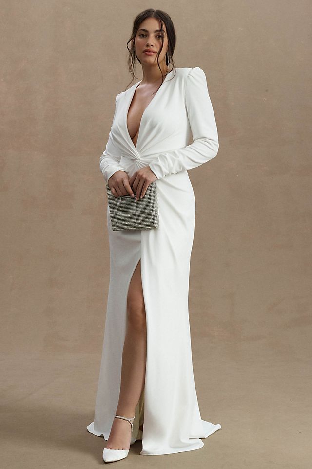 open lace back dress Drama Vibes Plunging Neck Long Sleeve Mini Dress
