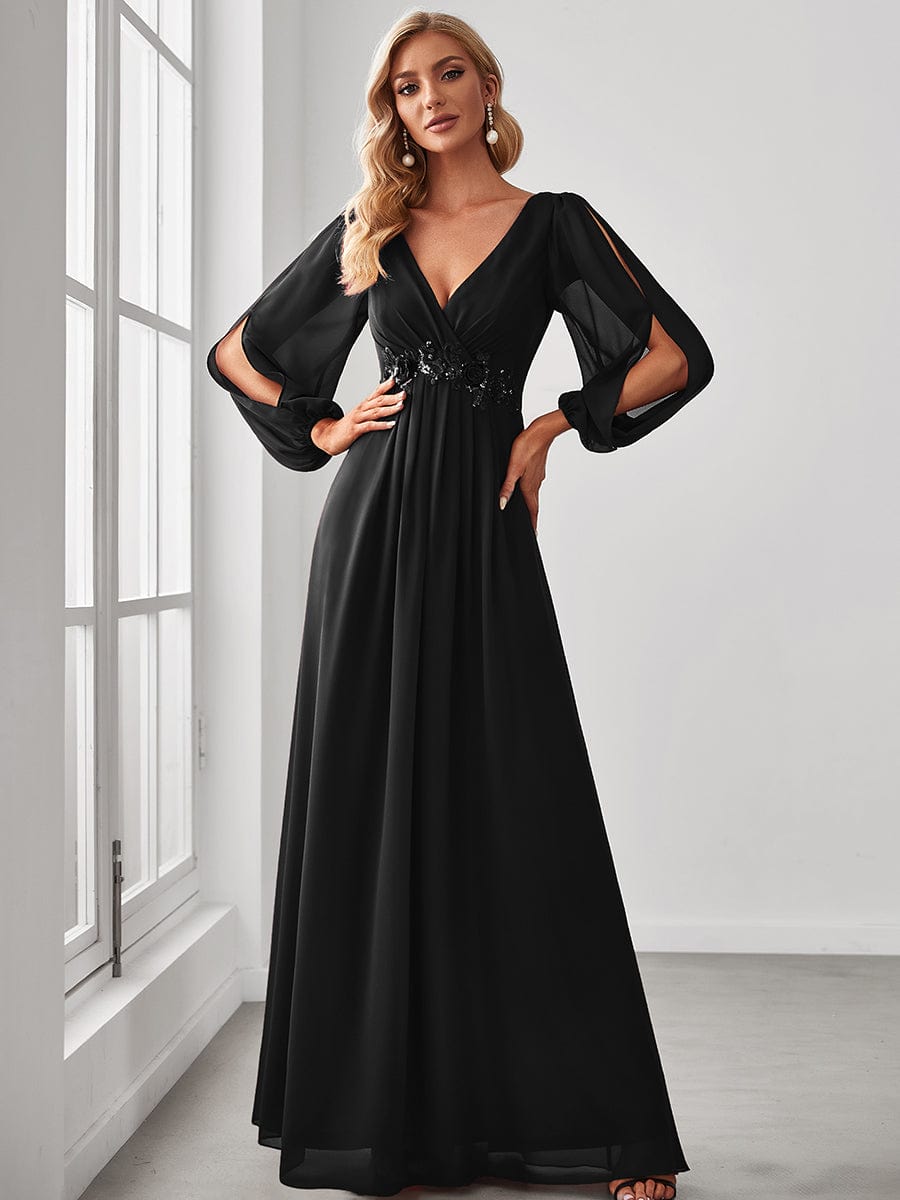 sachin and babi light blue dress Betsy & Adam Women's Metallic V-Neck Long-Sleeve Gown main image 0