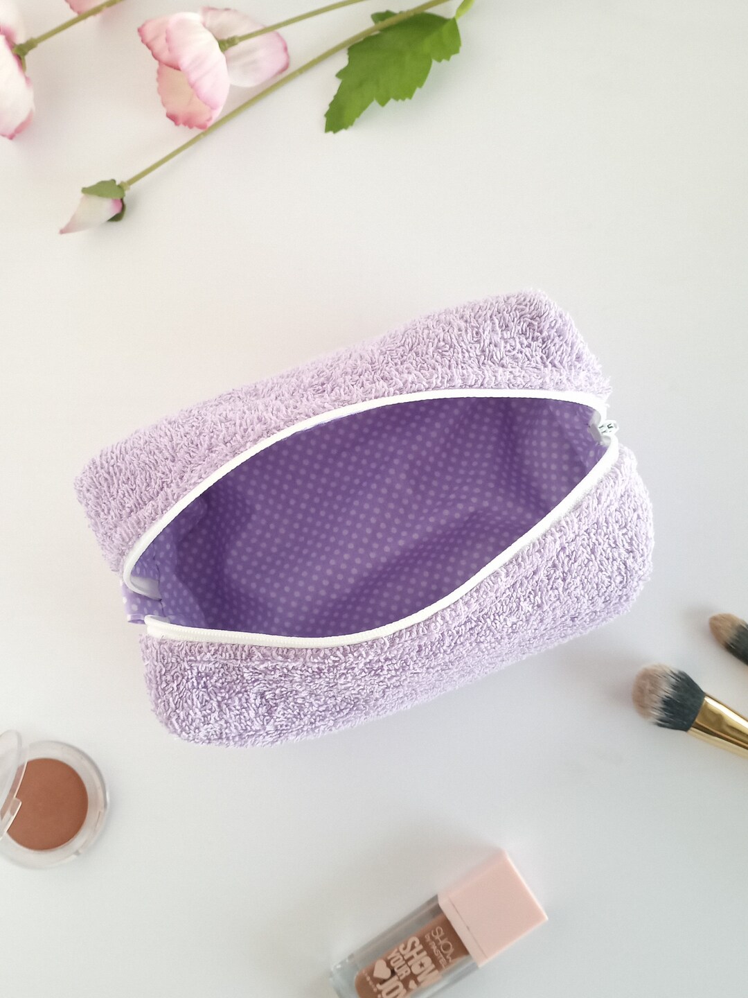 Aesthetic makeup bags cover photo collage