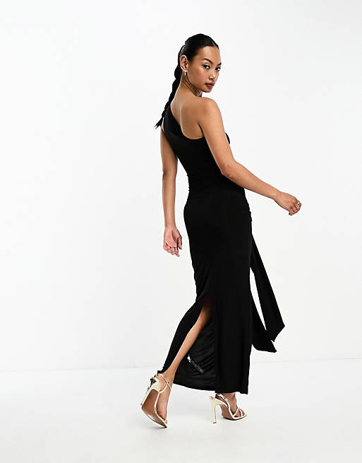 asos black wedding guest dress Sequin Ruffle Hem Maxi Dress, Black- Silver – Jolie Moi Retail main image 1