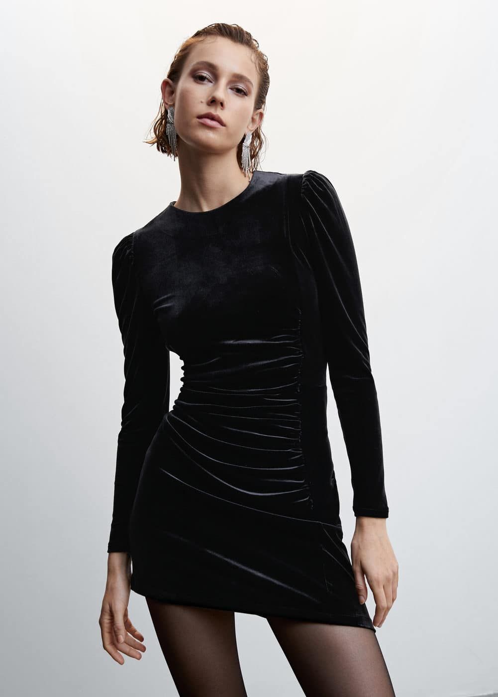 cheap black cocktail dresses under 50 Eon Mini Draped Dress in Black main image 1