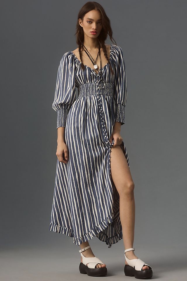 anthropologie blue and white striped dress Farm Rio Navy Stripes Mini Dress