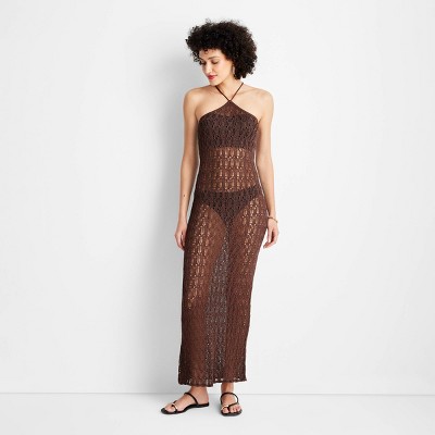 cotton & linen pleated cutout long dress halter neck cut-out maxi - Green - L women’s evening gown Straight neck Undo Halter Mini Dress Skirt:Long Skirt