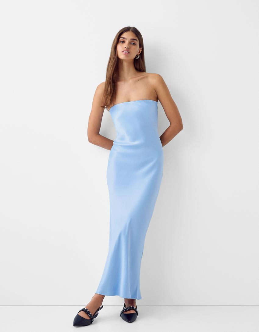 bershka dress blue Bershka Blue Dress with Flowers