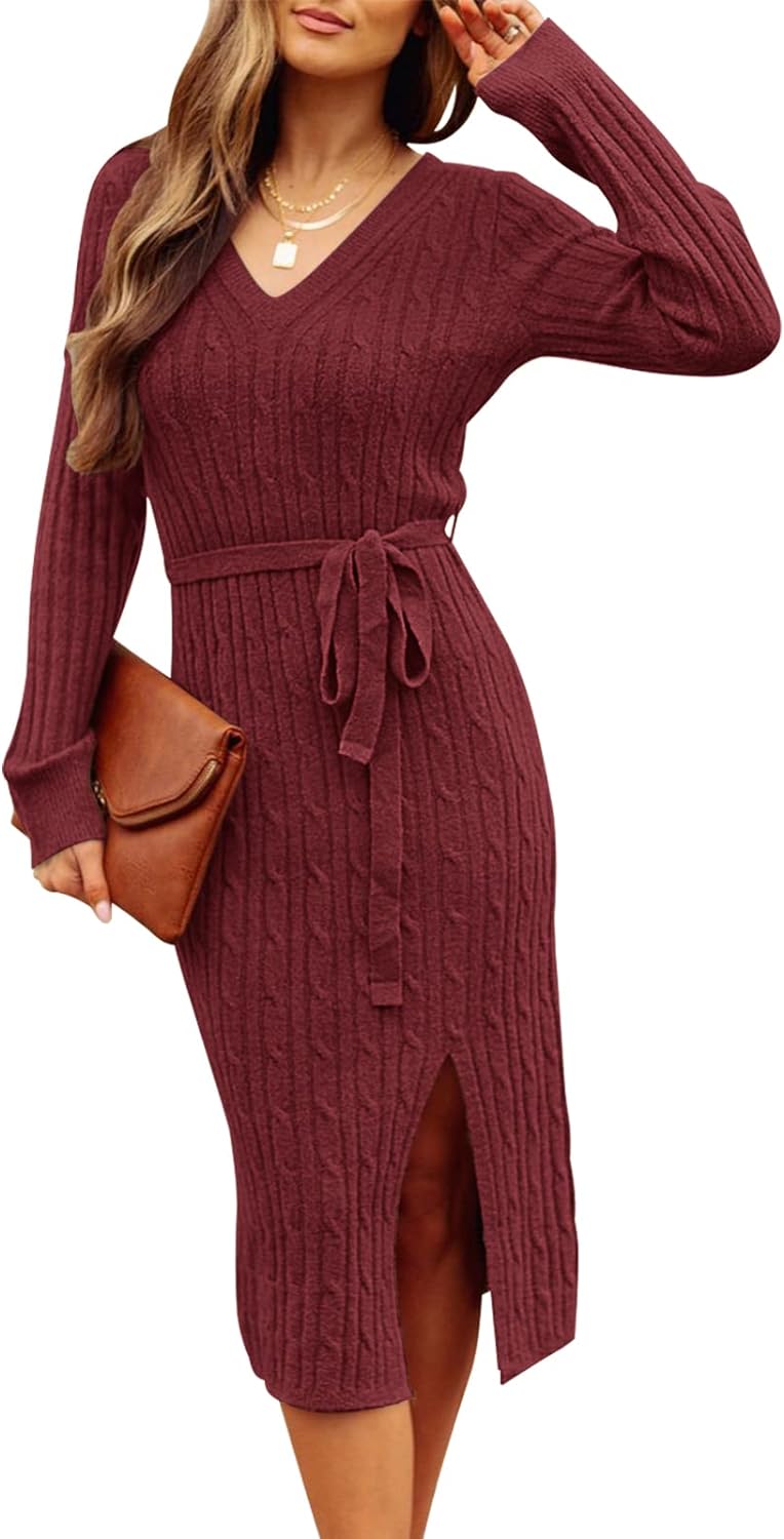 burgundy sweater dress amazon Women's No Better Time Burgundy Ribbed Knit Sweater Mini Dress | Size: L