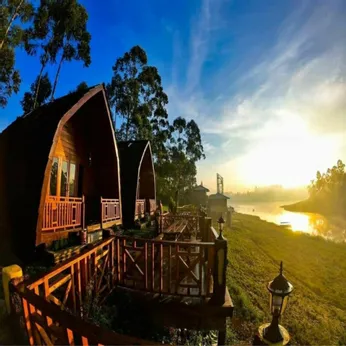 Staycation Experience in Bandung: Cabins, Camps, Capsul and Lodges. cover photo collage