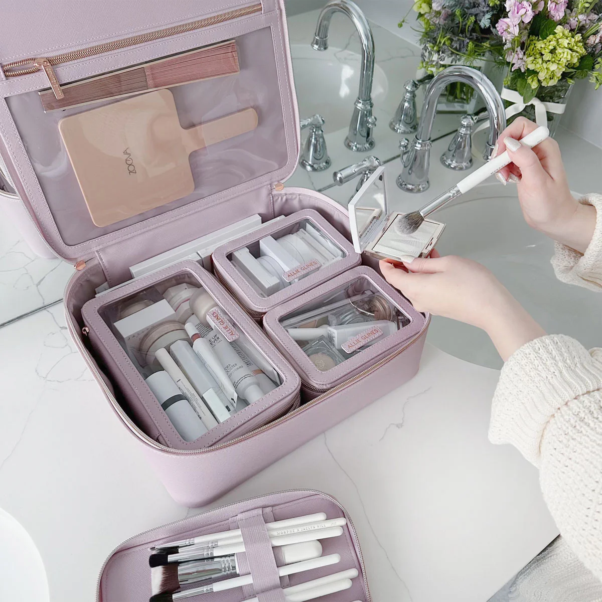 travel beauty essentials ⊹˚₊･ cover photo collage