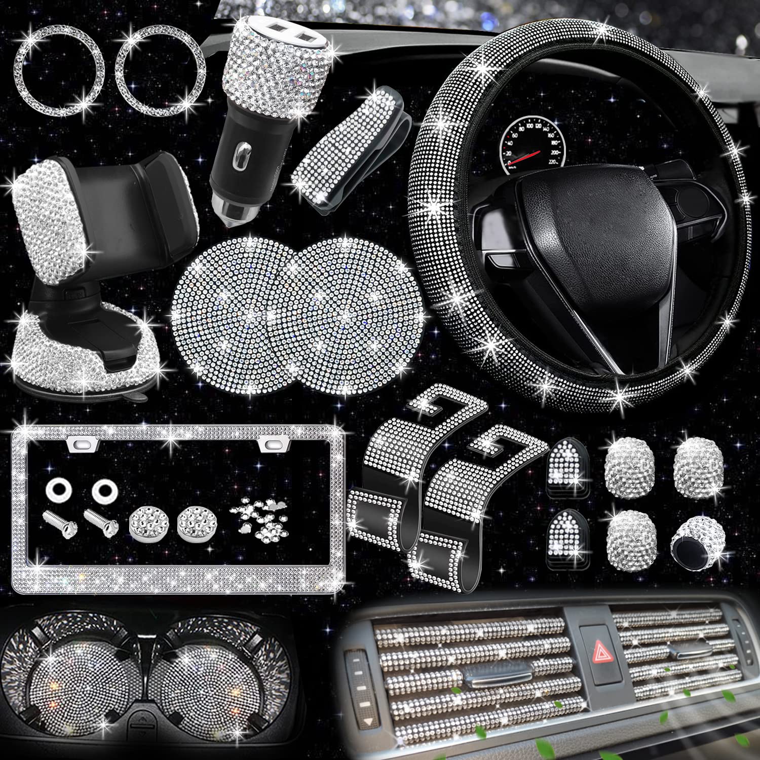 Sparkle and Shine Rhinestone Accessories to Glam Up Your Car cover photo collage