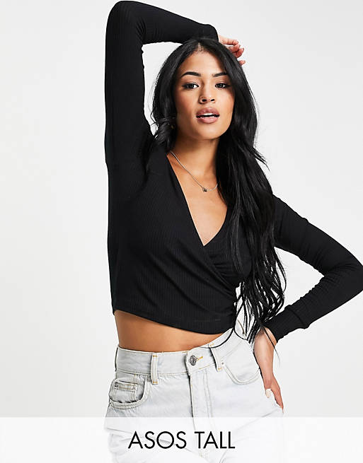 asos black wrap top