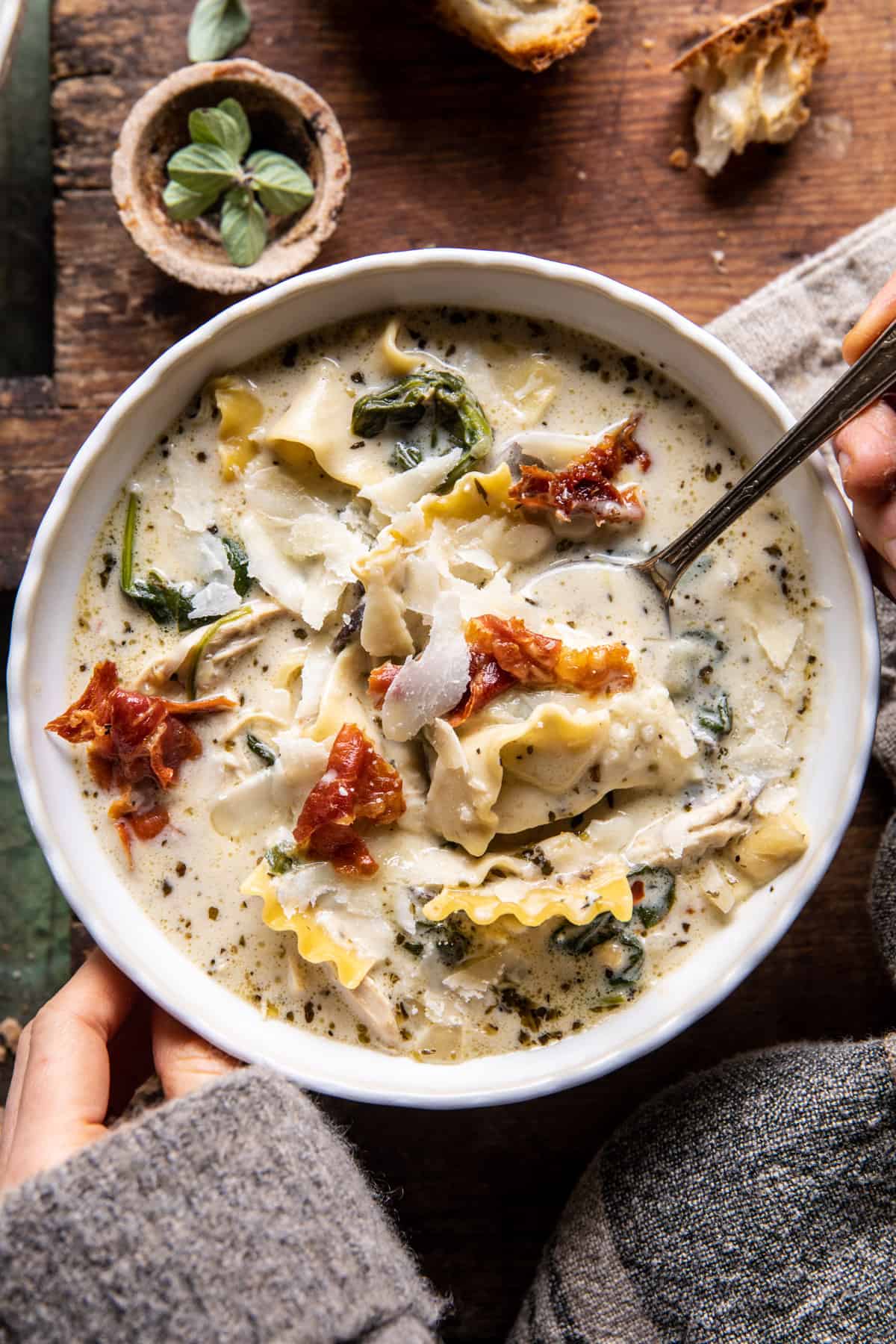 Crockpot Creamy White Lasagna Soup cover photo collage