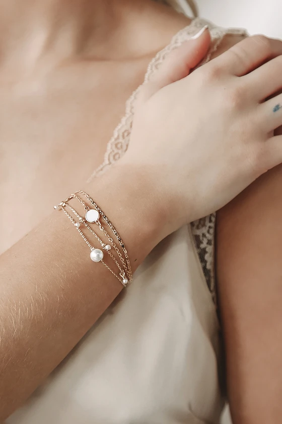 Charm Appeal Gold and Pearl Layered Bracelet