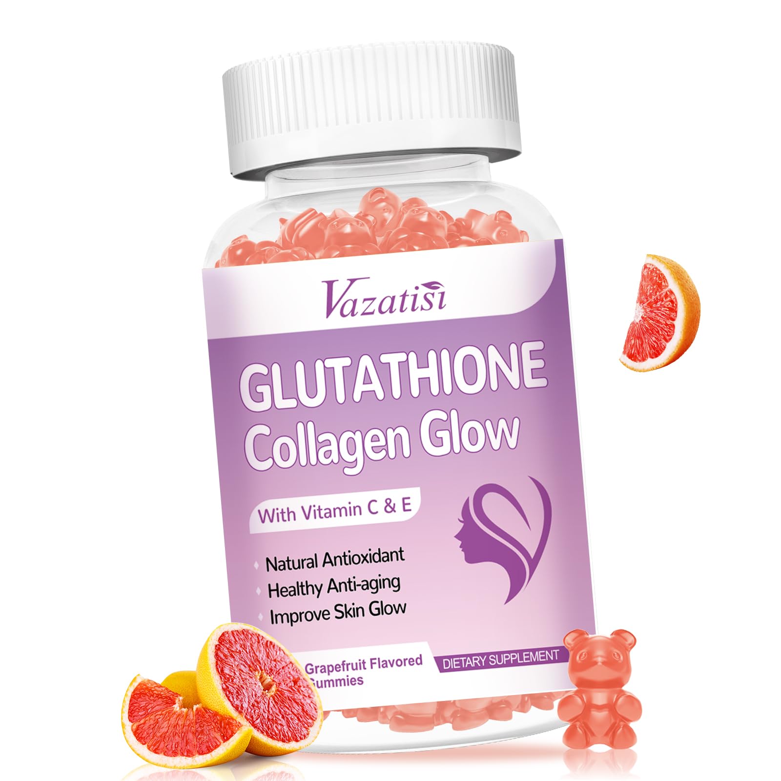 glutathione collagen vitamin c Glutathione Collagen Glow Gummies, Collagen Gummies with Vitamin C, E,  Glutathione Supplement for Women, Skin Care, Anti-Aging, Strawberry Flavor,  60 Count