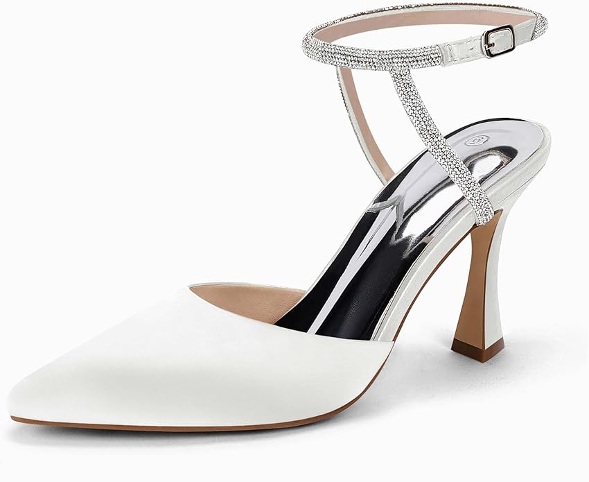 Coutgo Women Rhinestone Satin Kitten Heels
