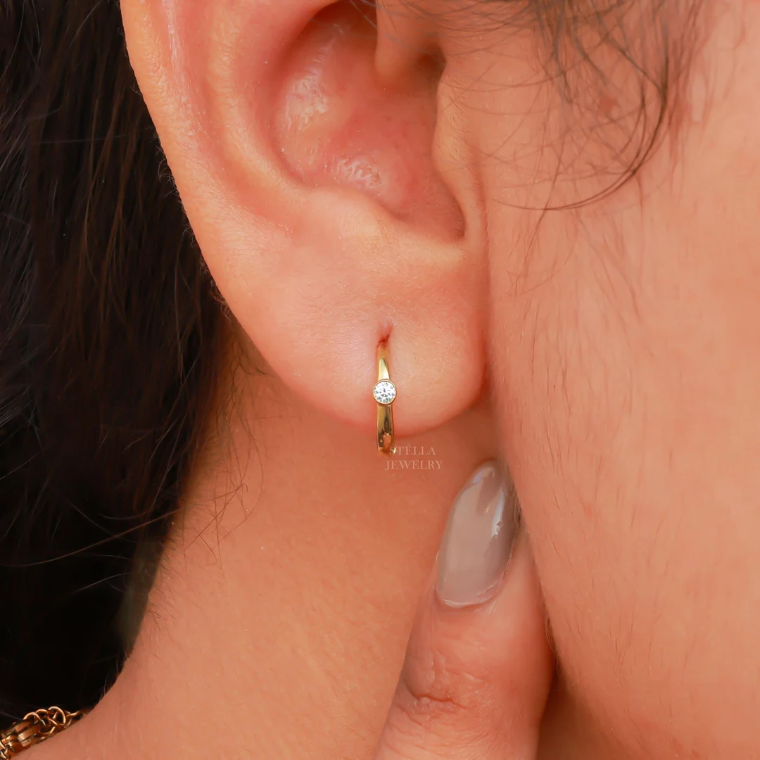 Bezel Set Diamond Hoops (Larger)