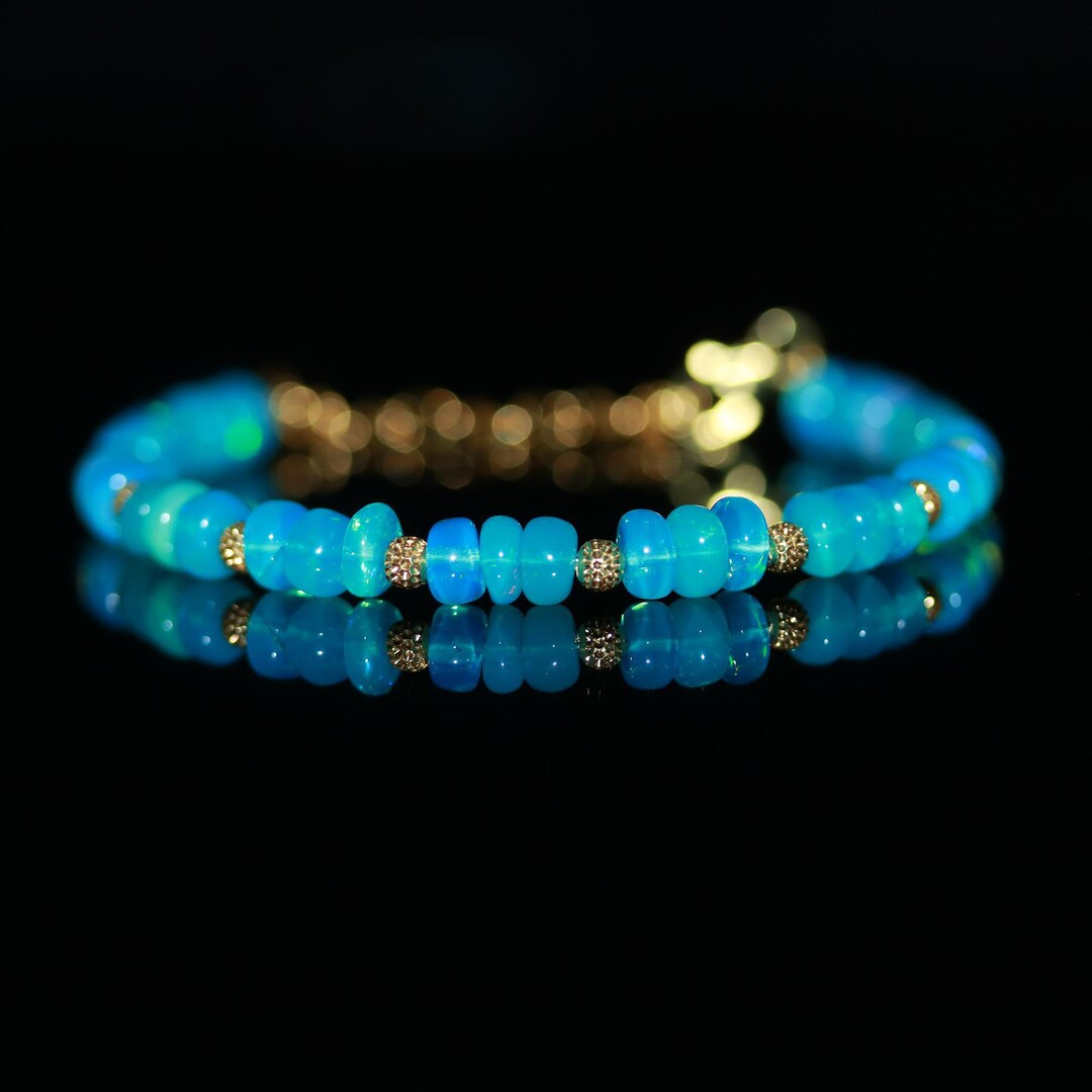 Stone Bead Bracelet (Aqua & Gold)
