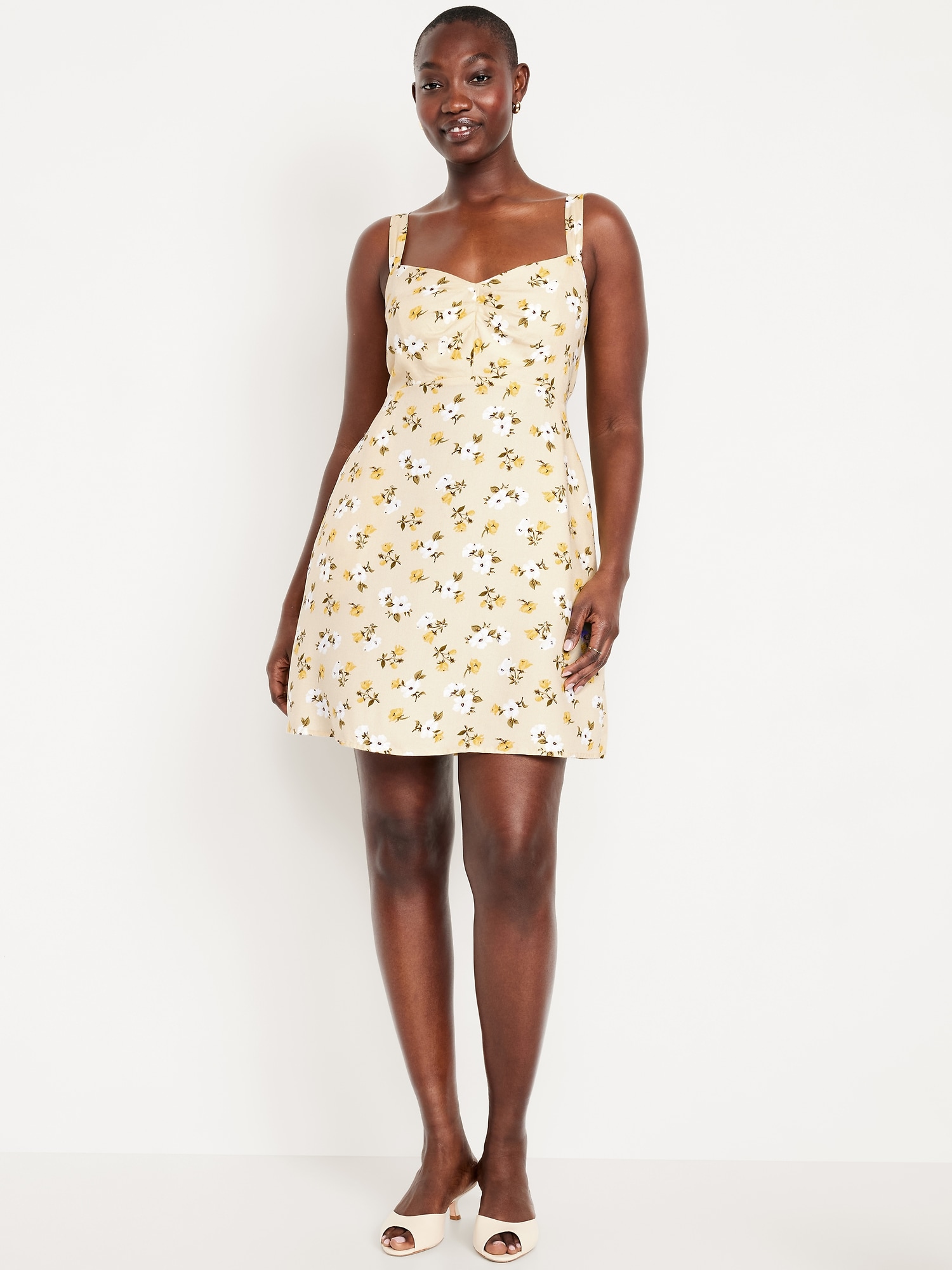 old navy yellow dress Sleeveless Ruffled Satin Midi Dress