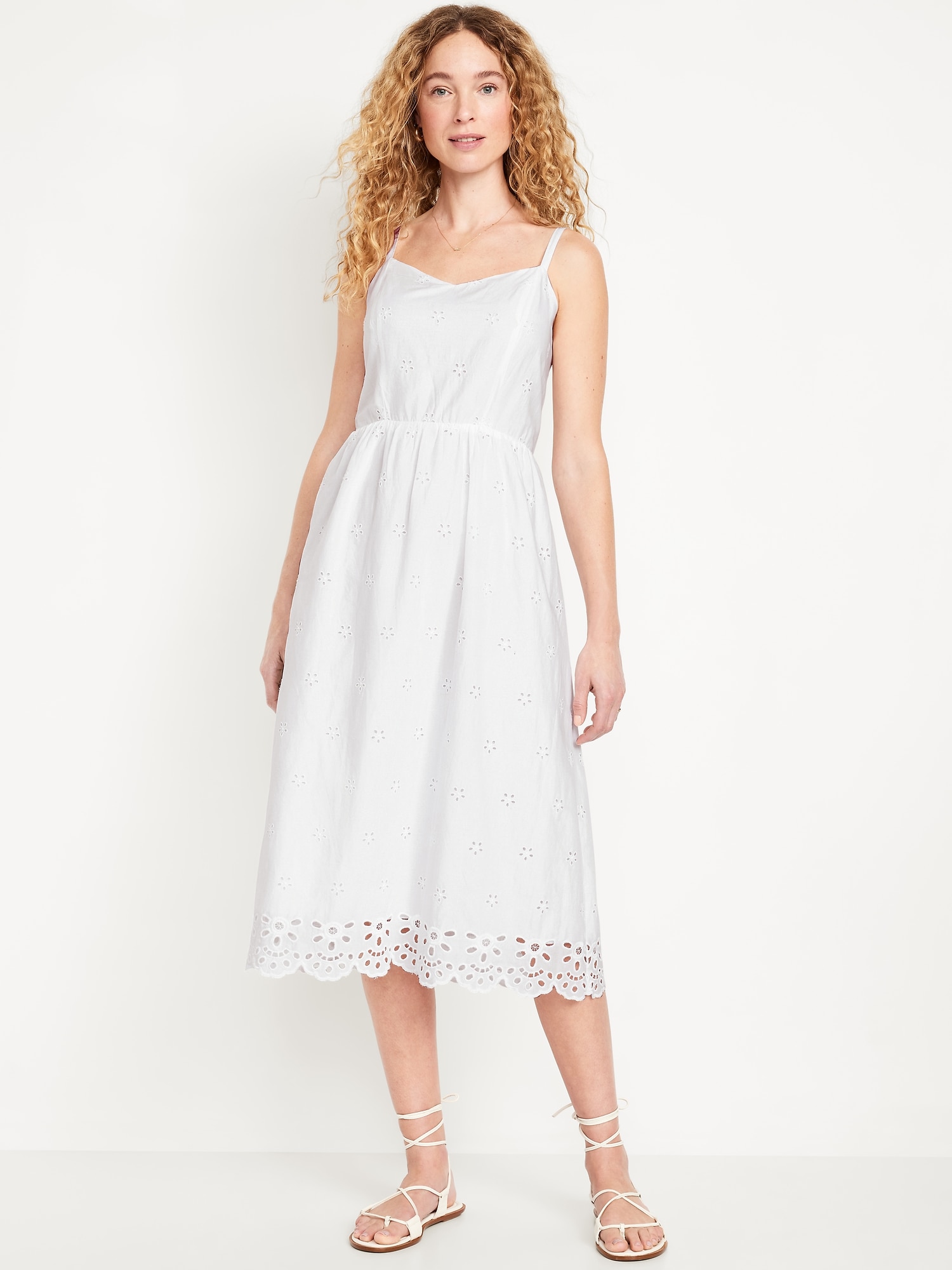 old navy white dress Old Navy Women's Fit & Flare Smocked-Bodice Midi Dress - White