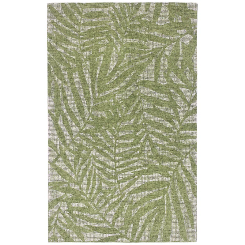 Tufted Wool Green Leaf Area Rug