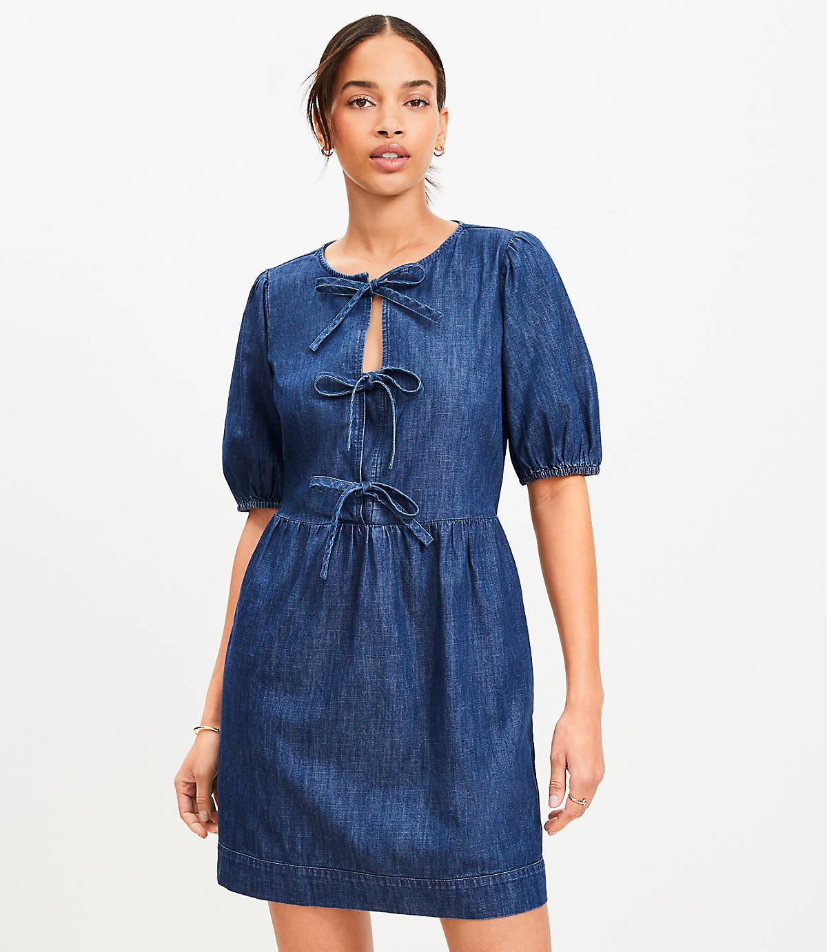 loft denim bow dress Aura Jacey Denim Bow Shift Dress