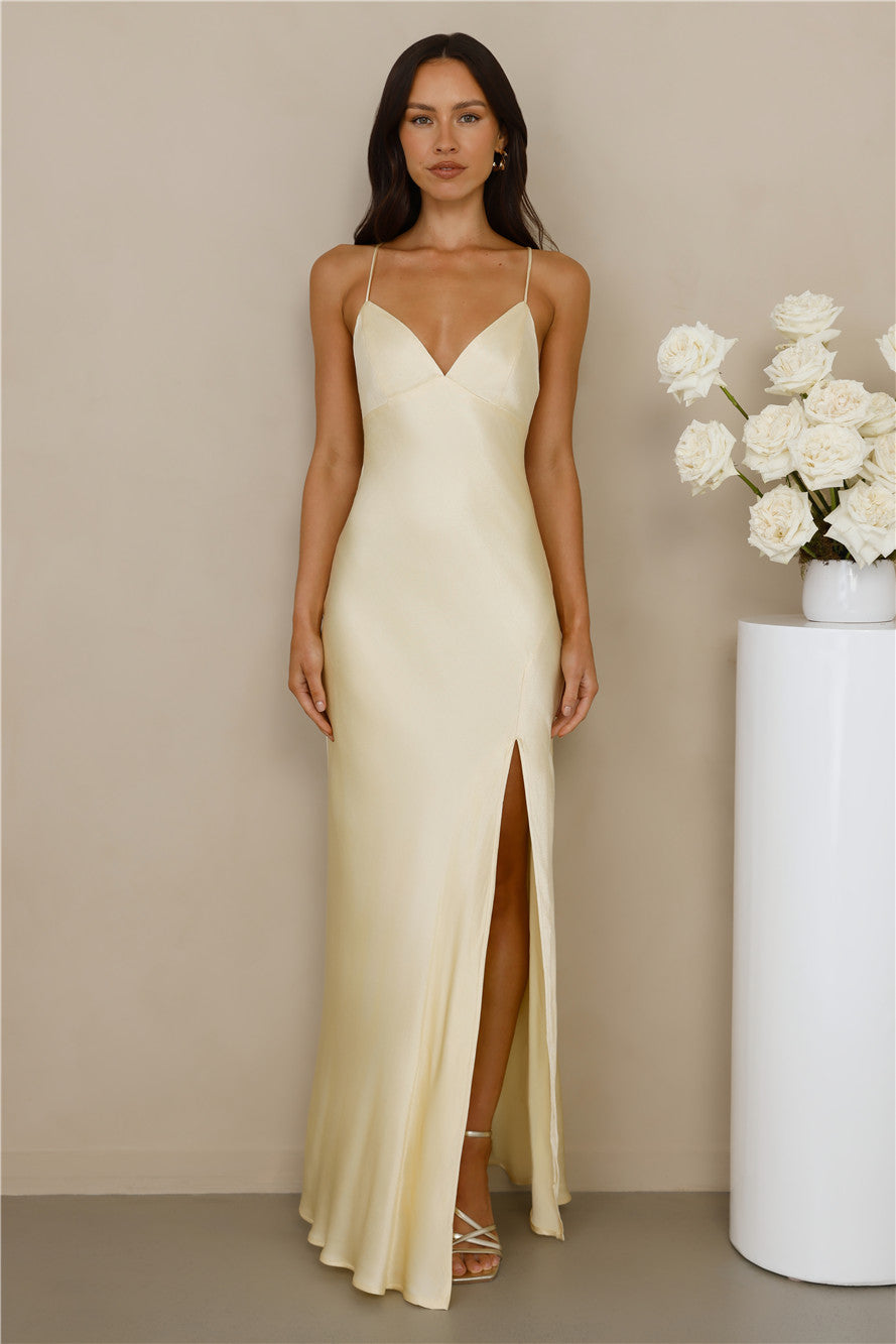 Sophia Satin Maxi Dress Yellow