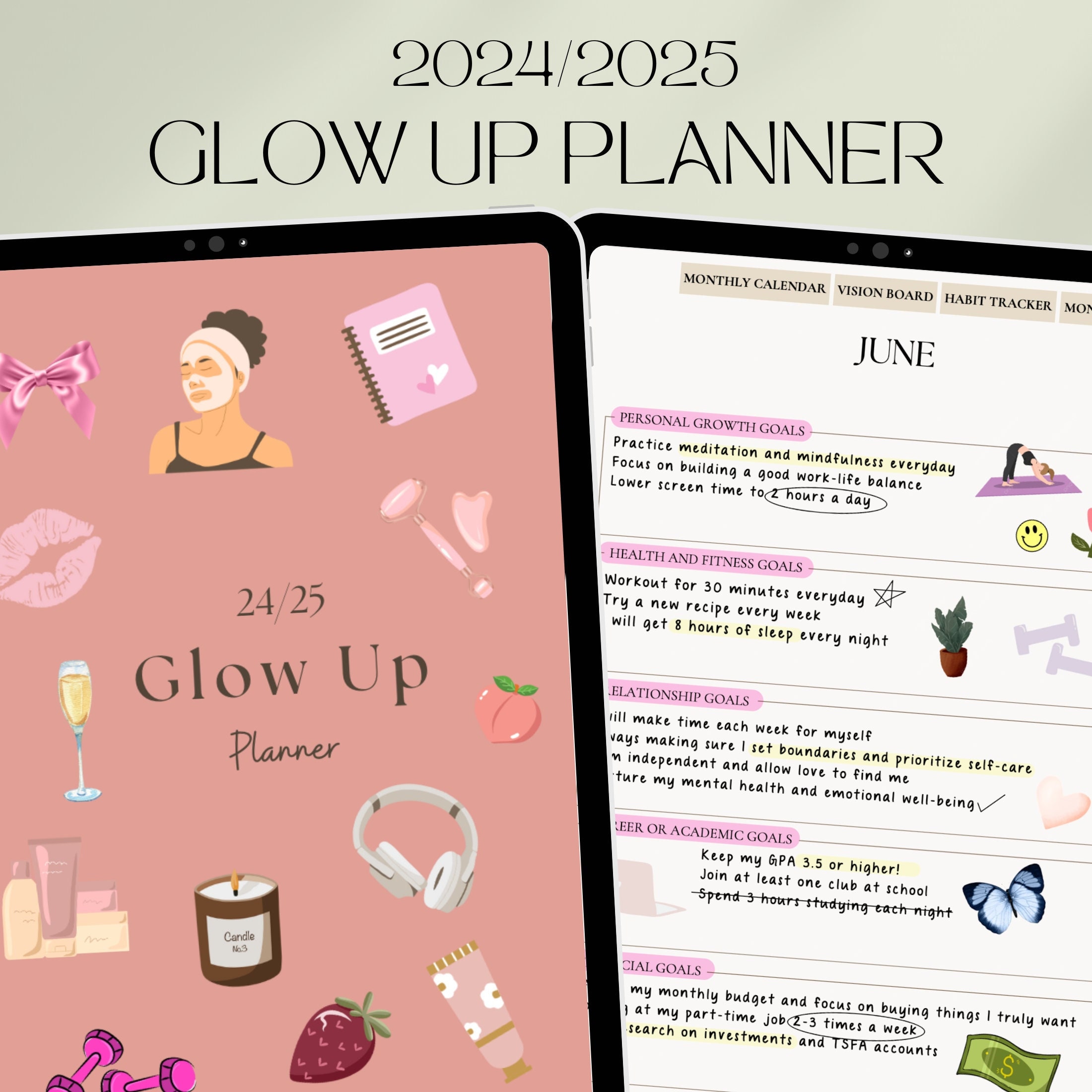 GlowHabit Digital Picks: eBooks, Guides & Planners for Total Self Care cover photo collage