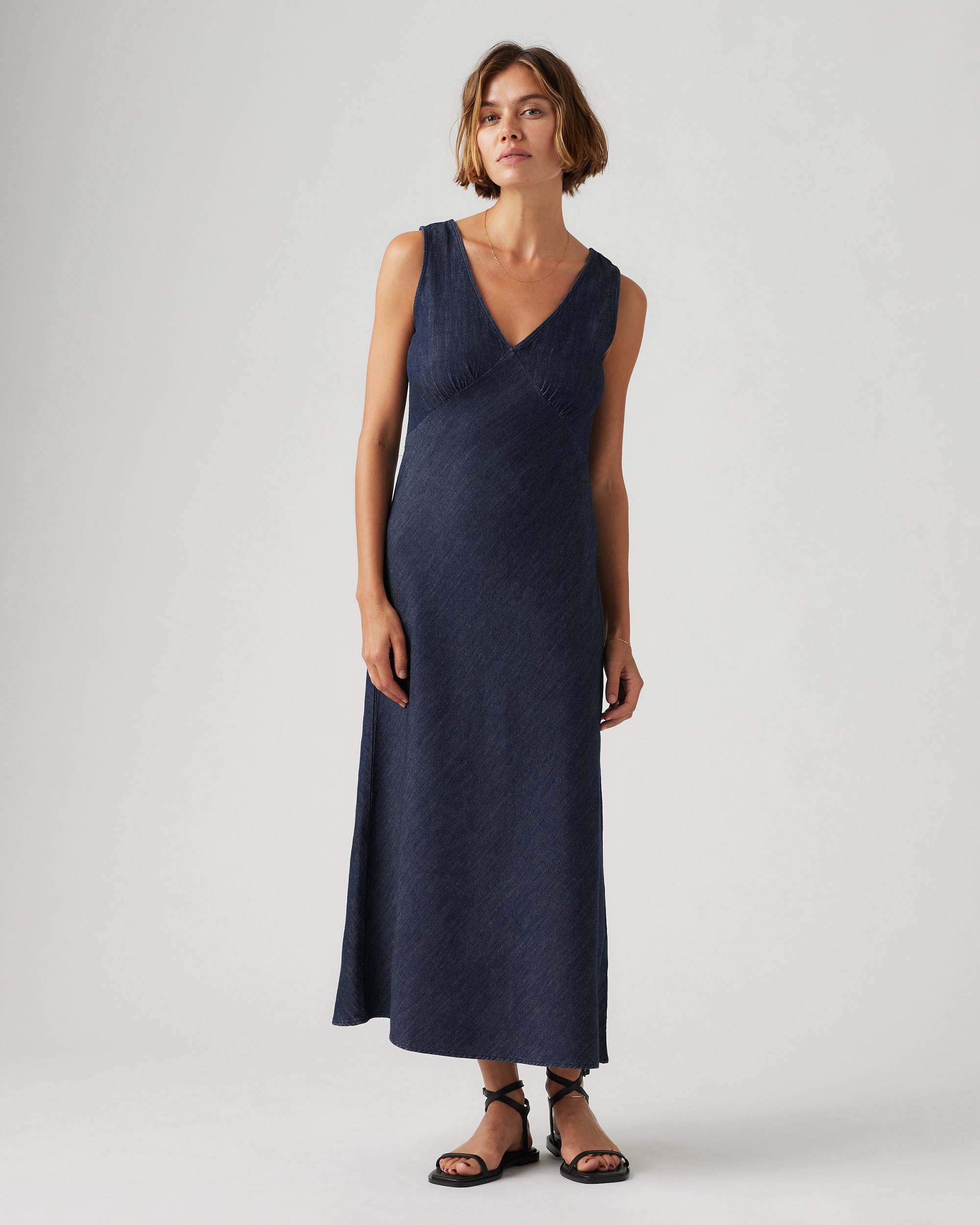 atalia linen+ denim slip dress It's all about denim essentials