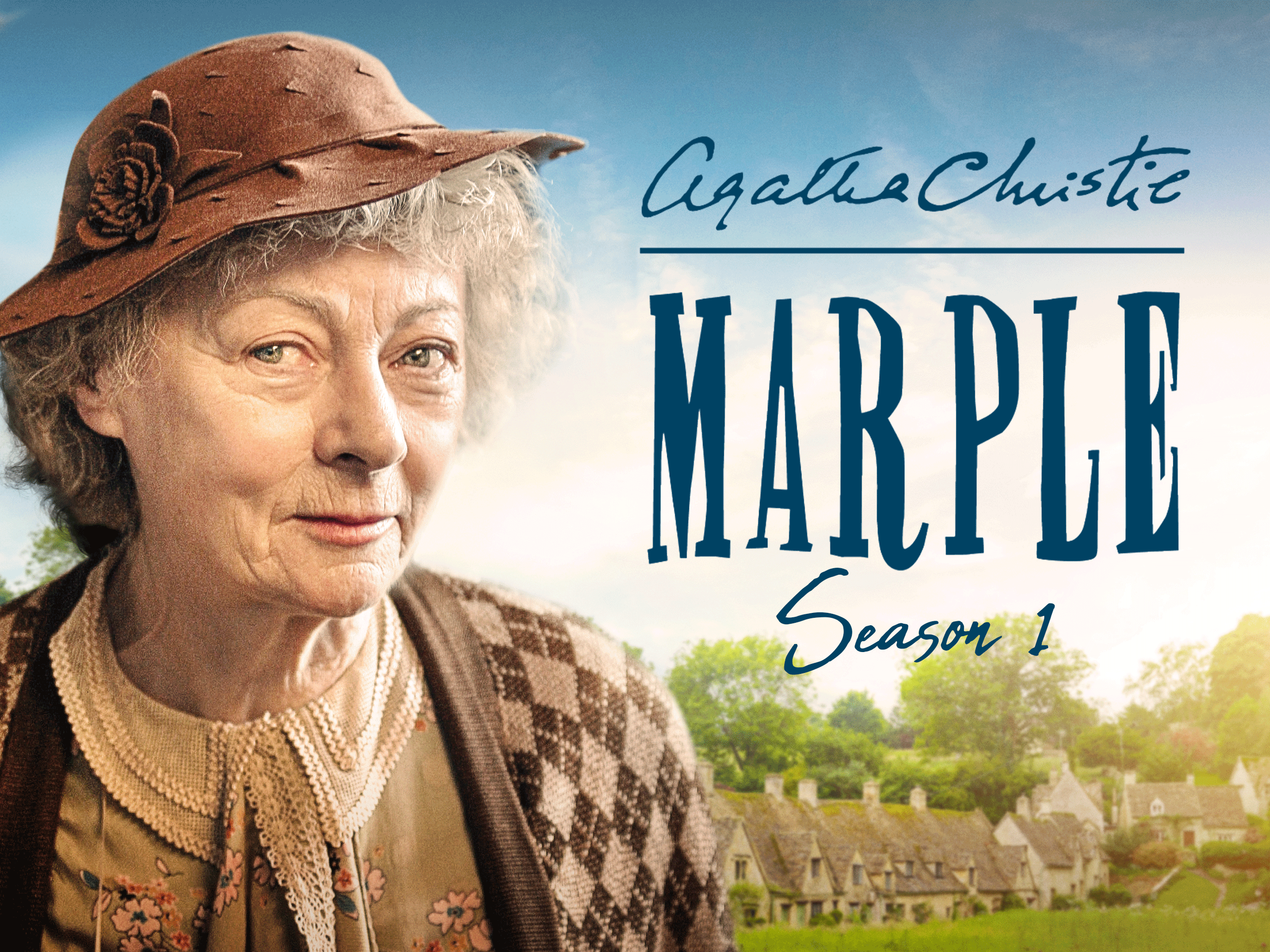 Agatha Christie's Miss Marple, looking inquisitive while holding her knitting needles in a cozy English parlor.