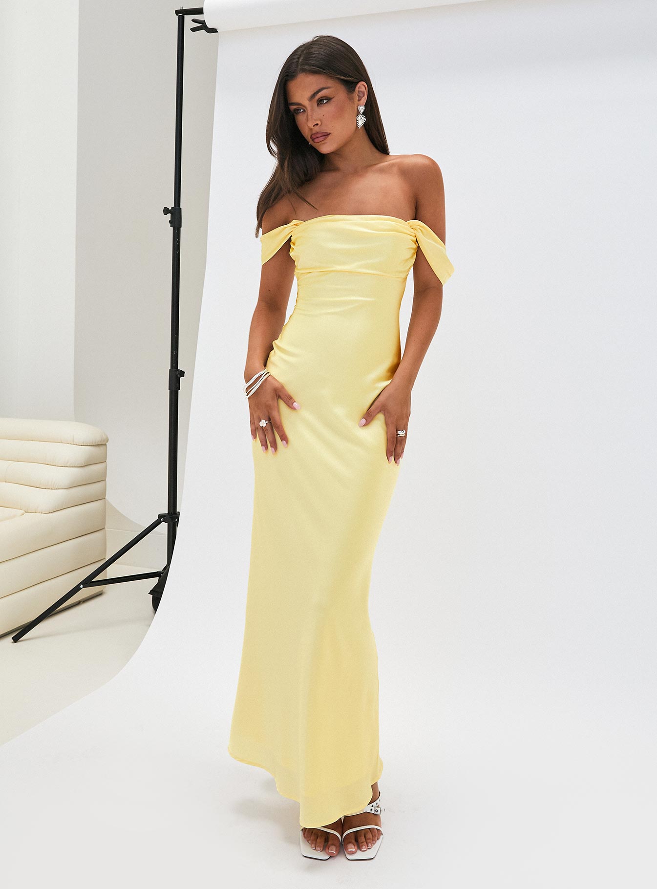 andie anderson yellow dress Andie Anderson Satin Formal Dress