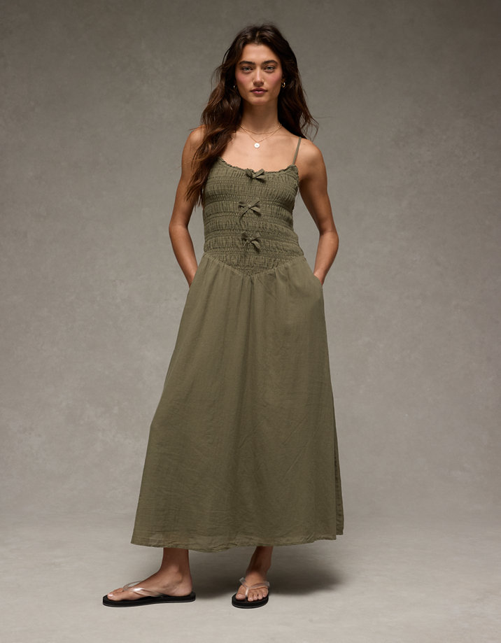 cotton midi dress with short sleeves Pinch Short Sleeve Tie Belt Cotton Midi Dress in Ink
