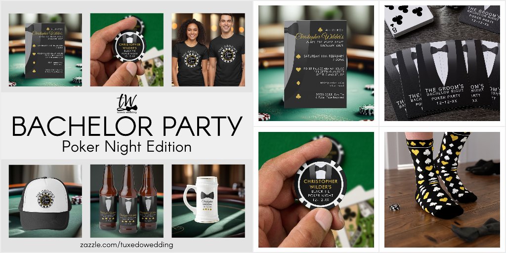 High Roller Bachelor: Personalized Poker Night Invites, Decor & Favors cover photo collage