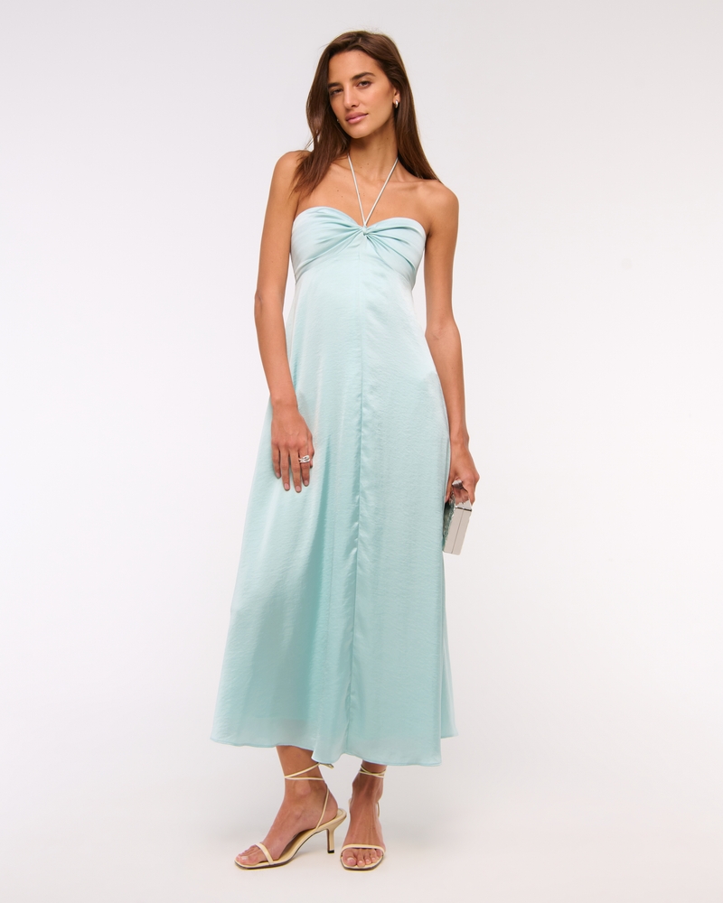 green emerald velvet dress Donna Twist Front Tiered Maxi Dress