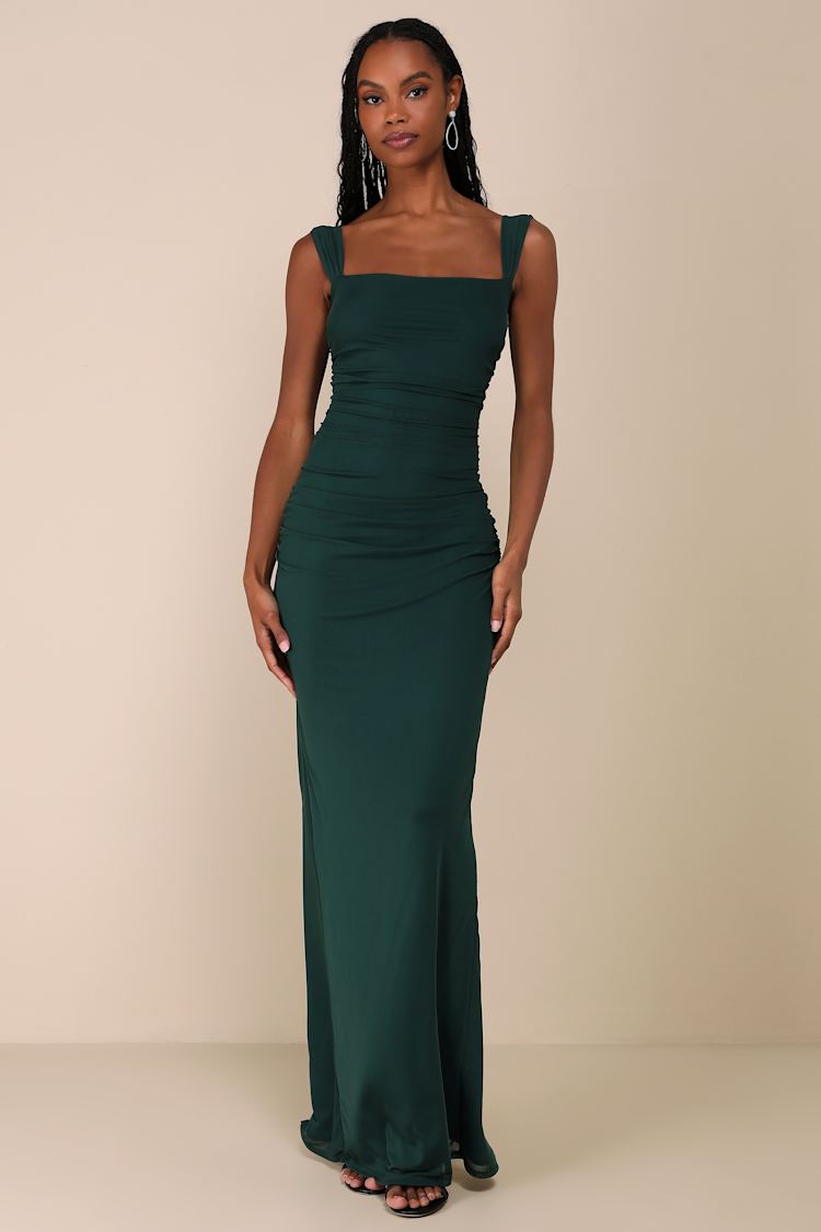 slim fit dress slacks Spaghetti Straps Dark Green Long Wedding Guest Dress with Split main image 0