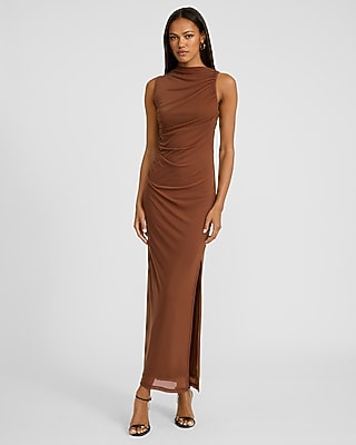 off shoulder fall dress Women's Maxi Dress Knit Off-shoulder Sweater Polyester by Naked Wardrobe, Taupe / S main image 0