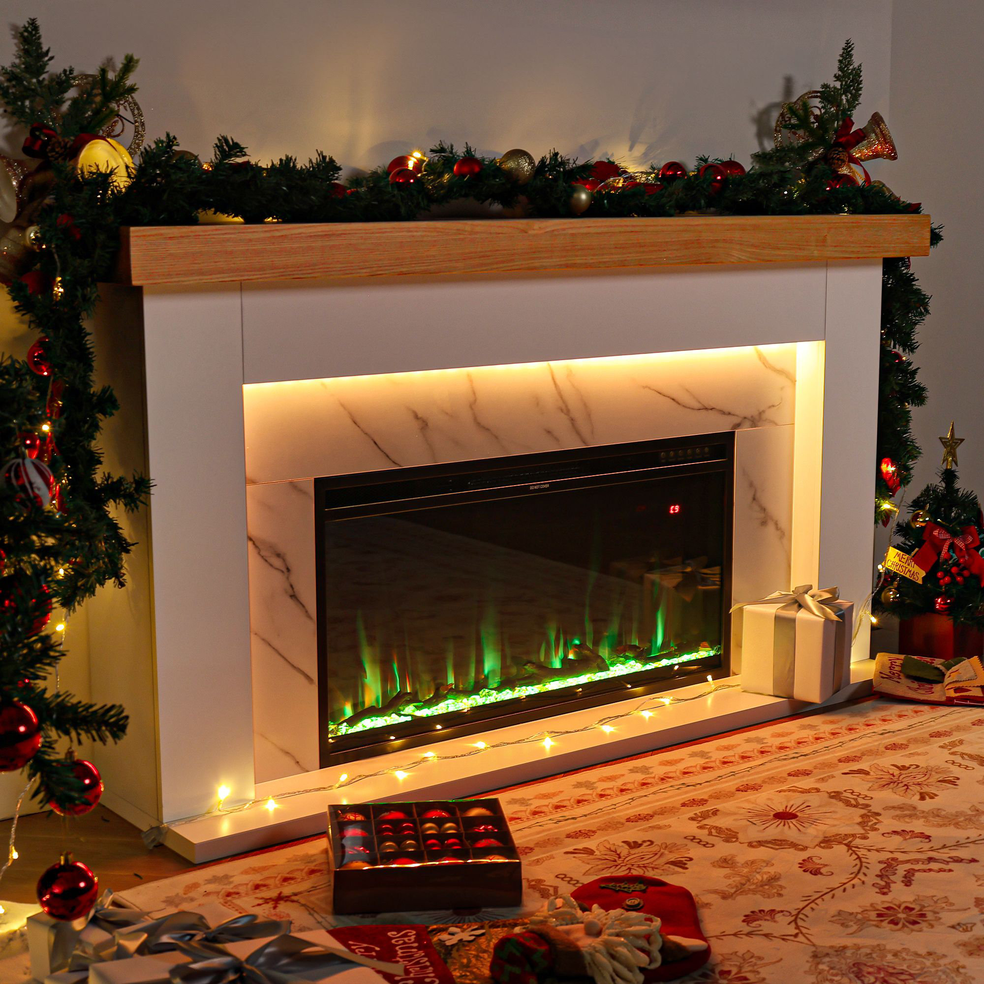 Electric + Surround Fireplace Mantel Finds cover photo collage