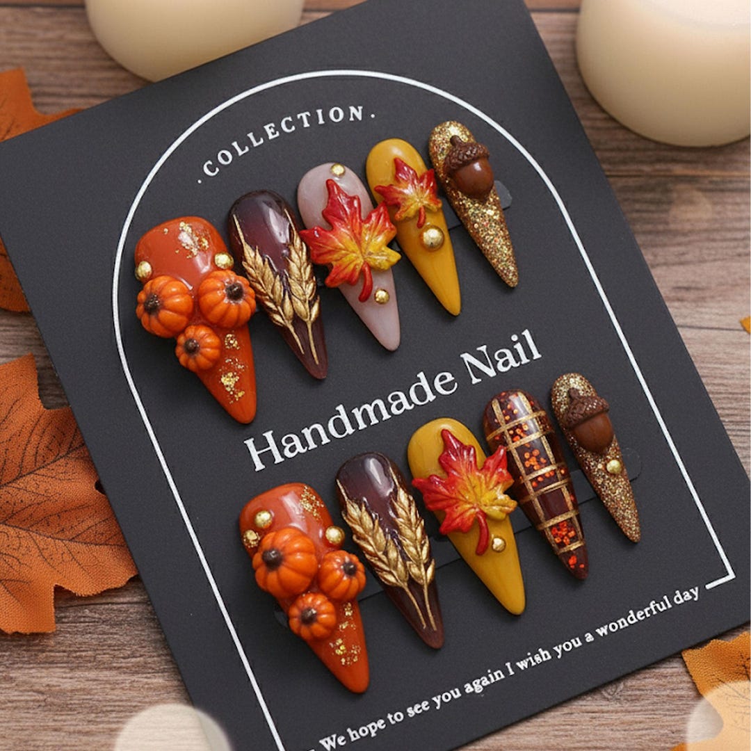 Unique Fall Press On Nails cover photo collage