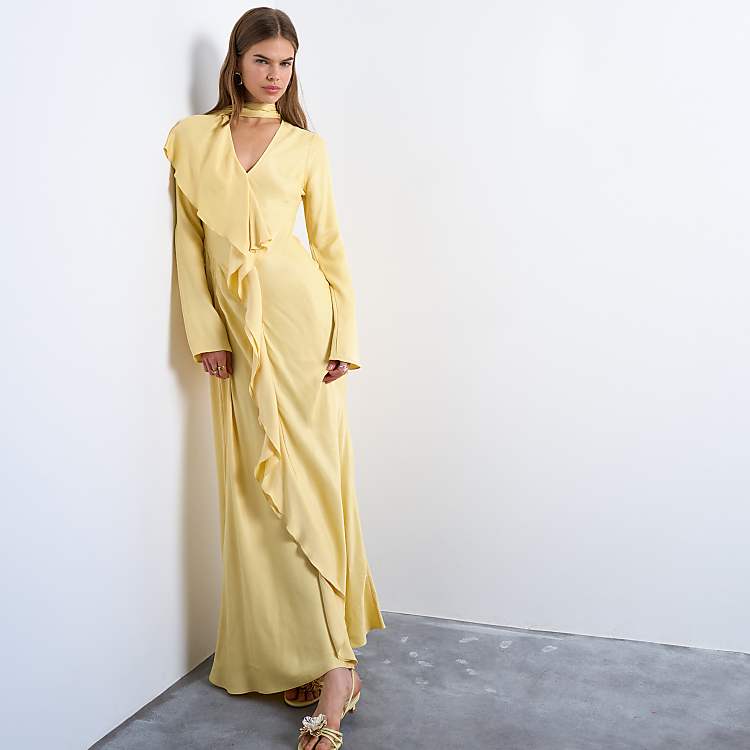 daska chiffon ruffle maxi dress in lemon Daska - Maxi Dress - Women - Polyester - 0-2 US