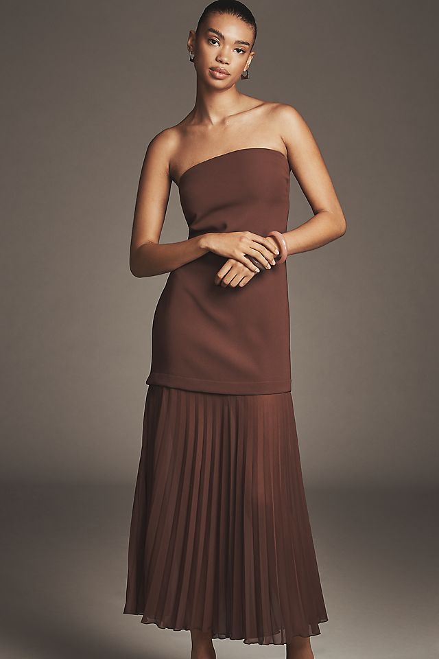 sachin and babi light blue dress Nadiane Maxi Dress - Strapless Asymmetric Drop Waist Dress in Pink