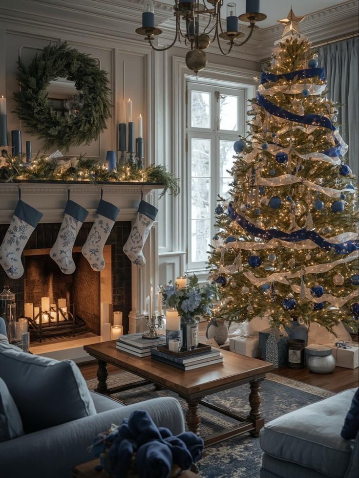 Blue Christmas Trees and Blue Christmas Decor cover photo collage