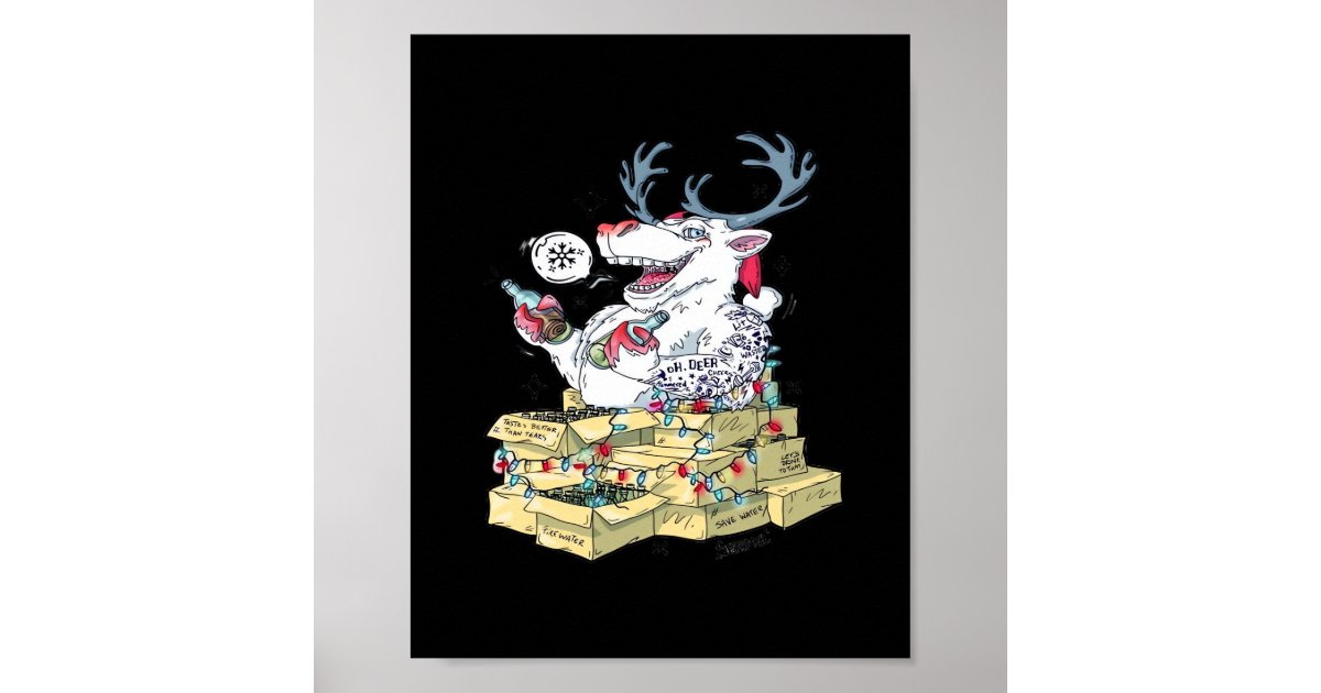 Oh Deer Drunk Reindeer Celebrating Christmas Festive Design cover photo collage