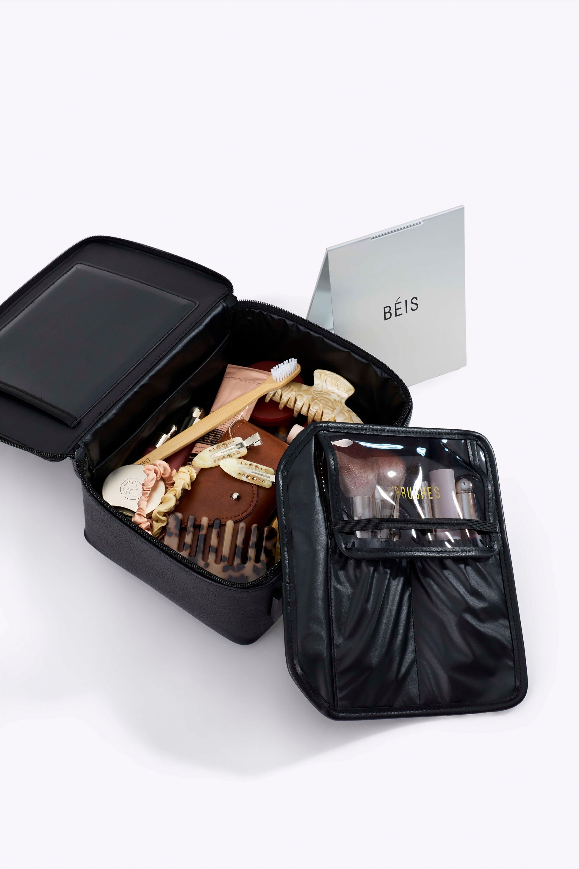 Makeup bag essentials cover photo collage