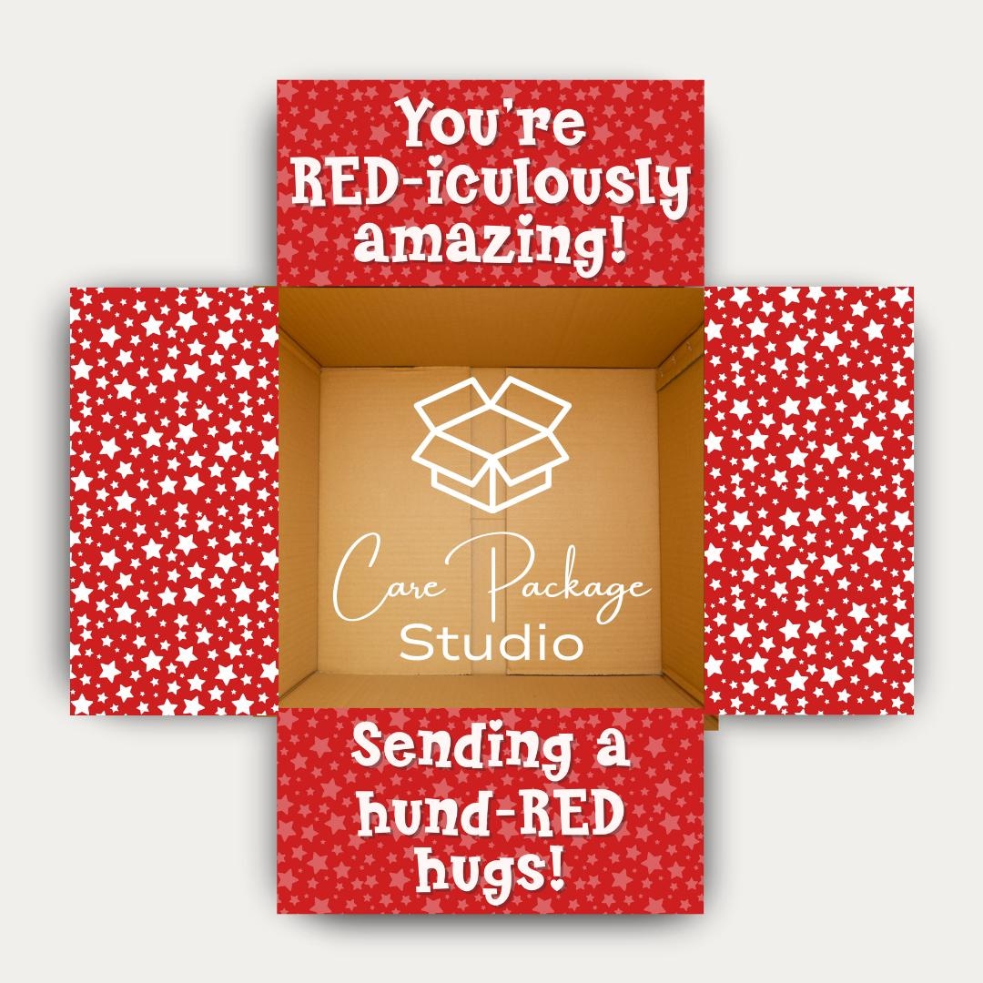 "Sending a 'Hund-RED' Hugs! "(College Care Package for Boys) cover photo collage