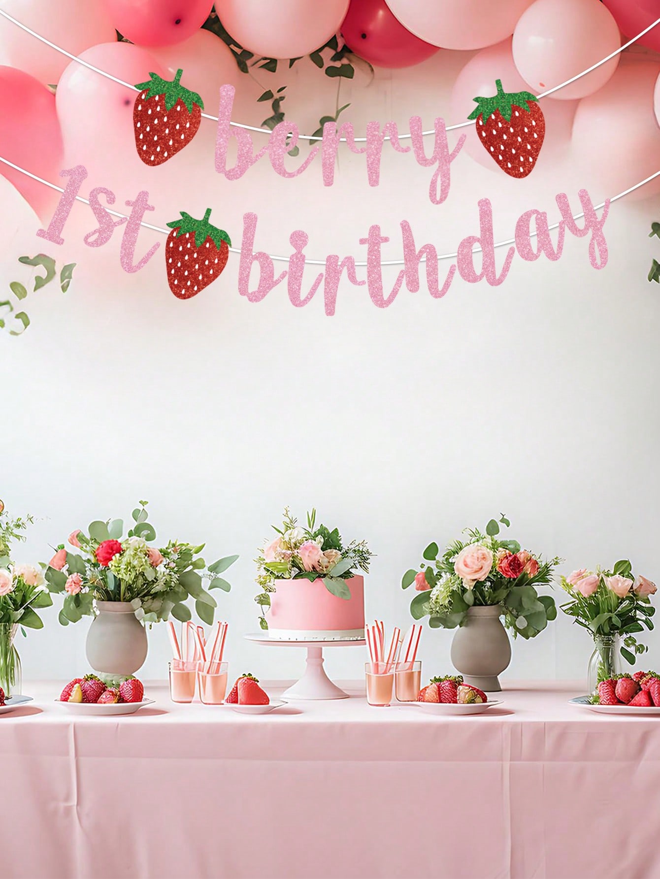 Strawberry Birthday Decorations cover photo collage