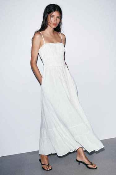 zara white cotton dress Zara $89 EMBROIDERED POM POM COTTON DRESS WHITE 6895/247 XS S M L XL XXL  NWT