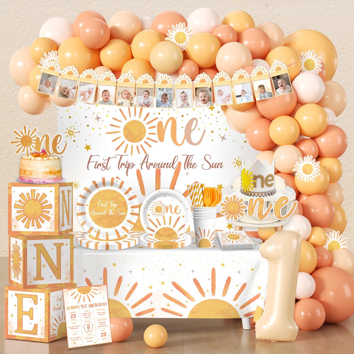 ‘First Trip Around the Sun’ First Birthday Party Decor ☀️ cover photo collage