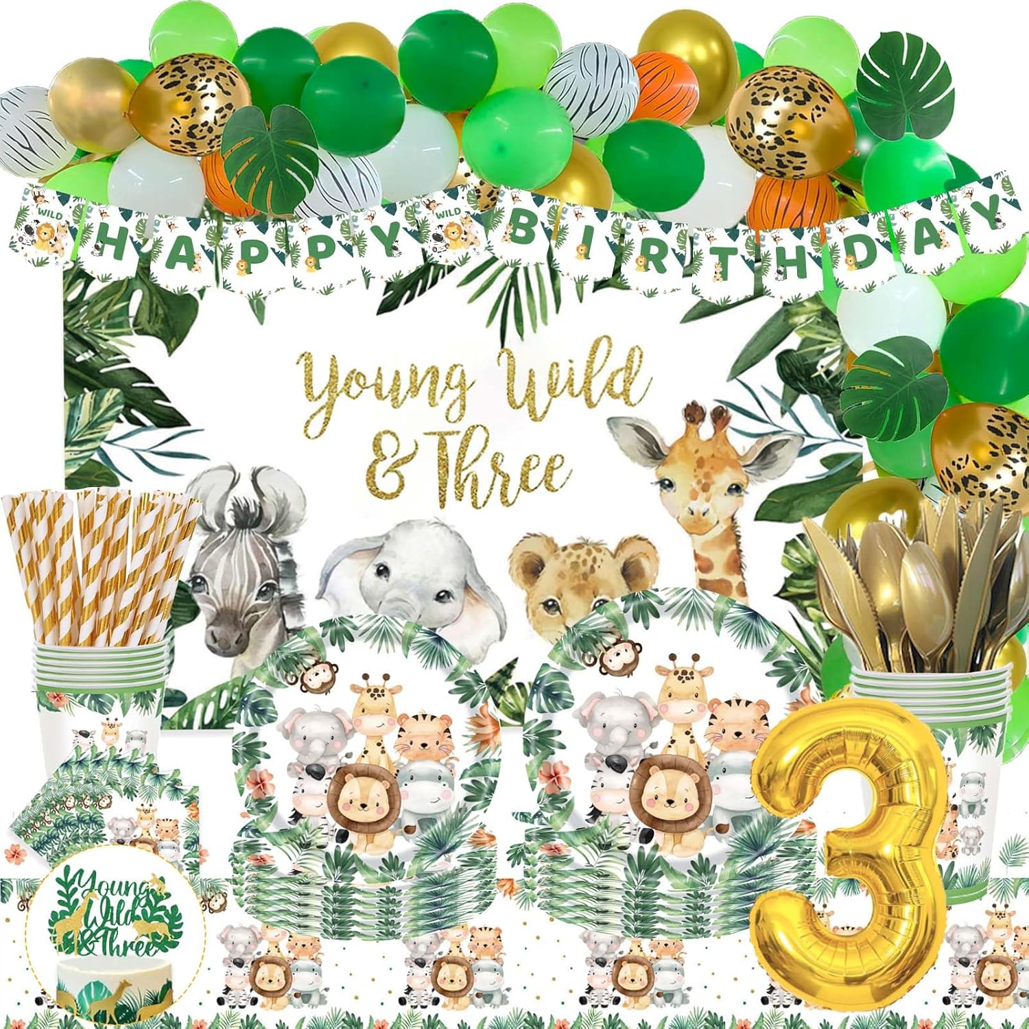 Young, Wild & Three 🐆 3rd Birthday Party cover photo collage