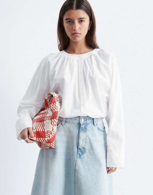 & Other Stories poplin blouse with puff sleeves in white